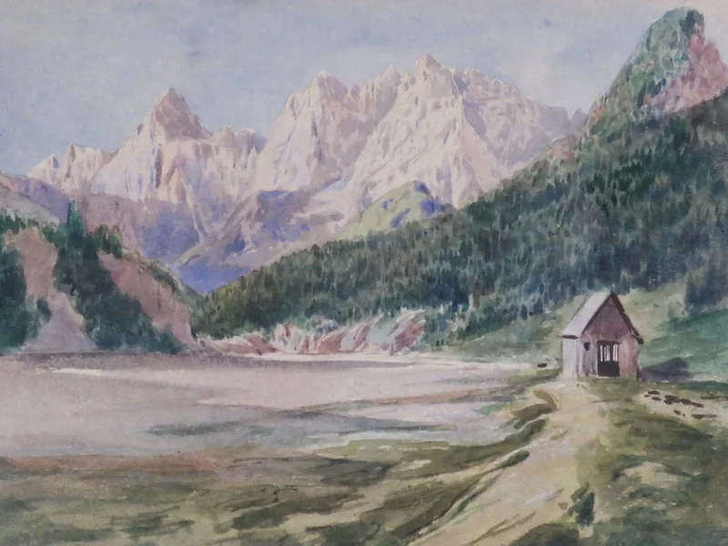 1847-Adolf Blamauer - Lago con panorama montano
